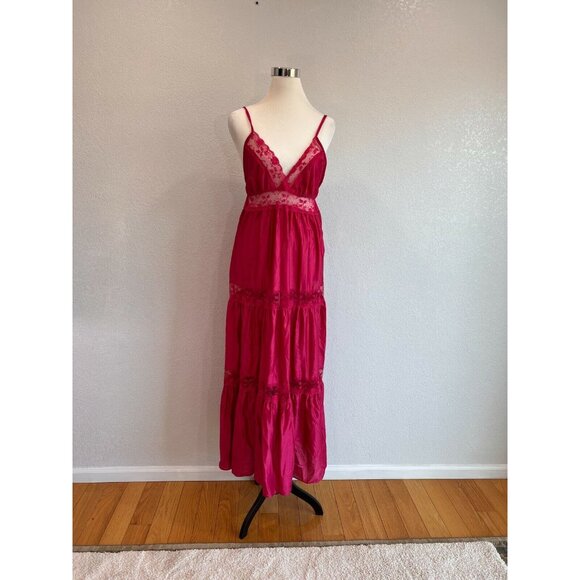 Berrette New York Night Gown Womans M Red Lingerie Lace V Neck Vintage - Picture 2 of 8